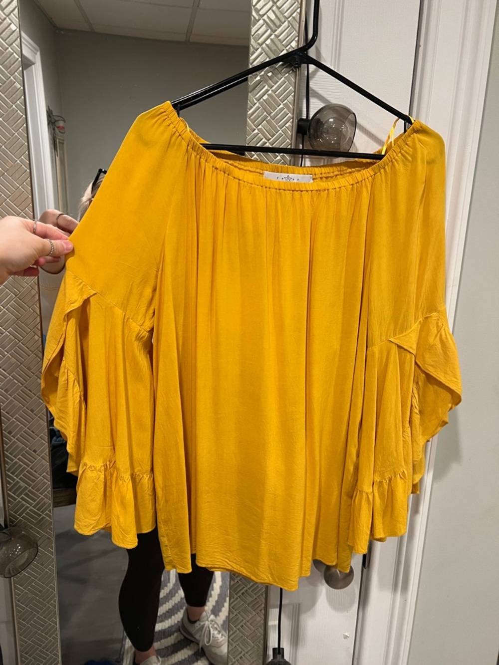 Fever Mustard Yellow Off-Shoulder Ruffle Sleeve Blouse